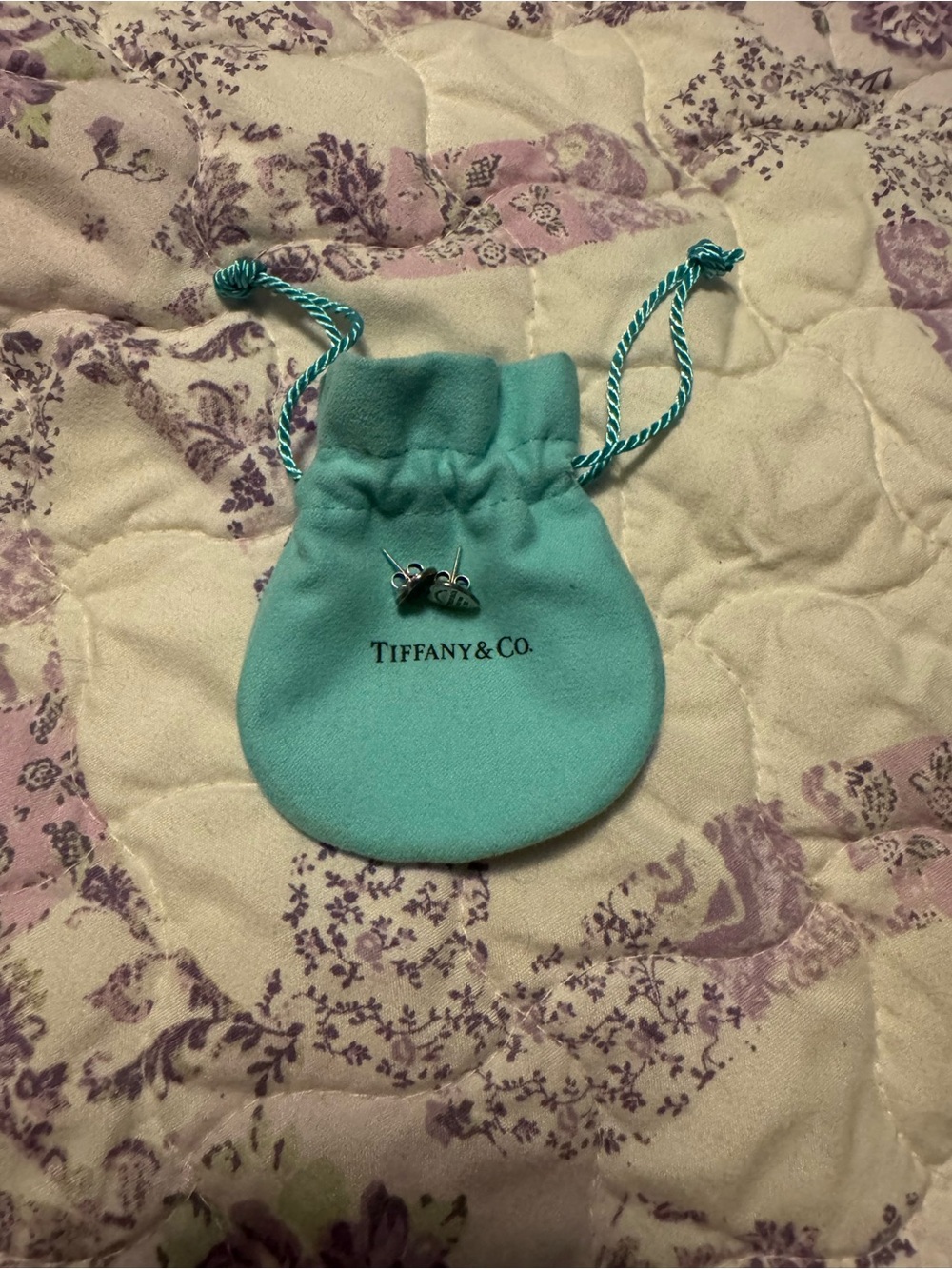 Tiffany & Co. Silver Heart Stud Earrings with Signature Blue Pouch